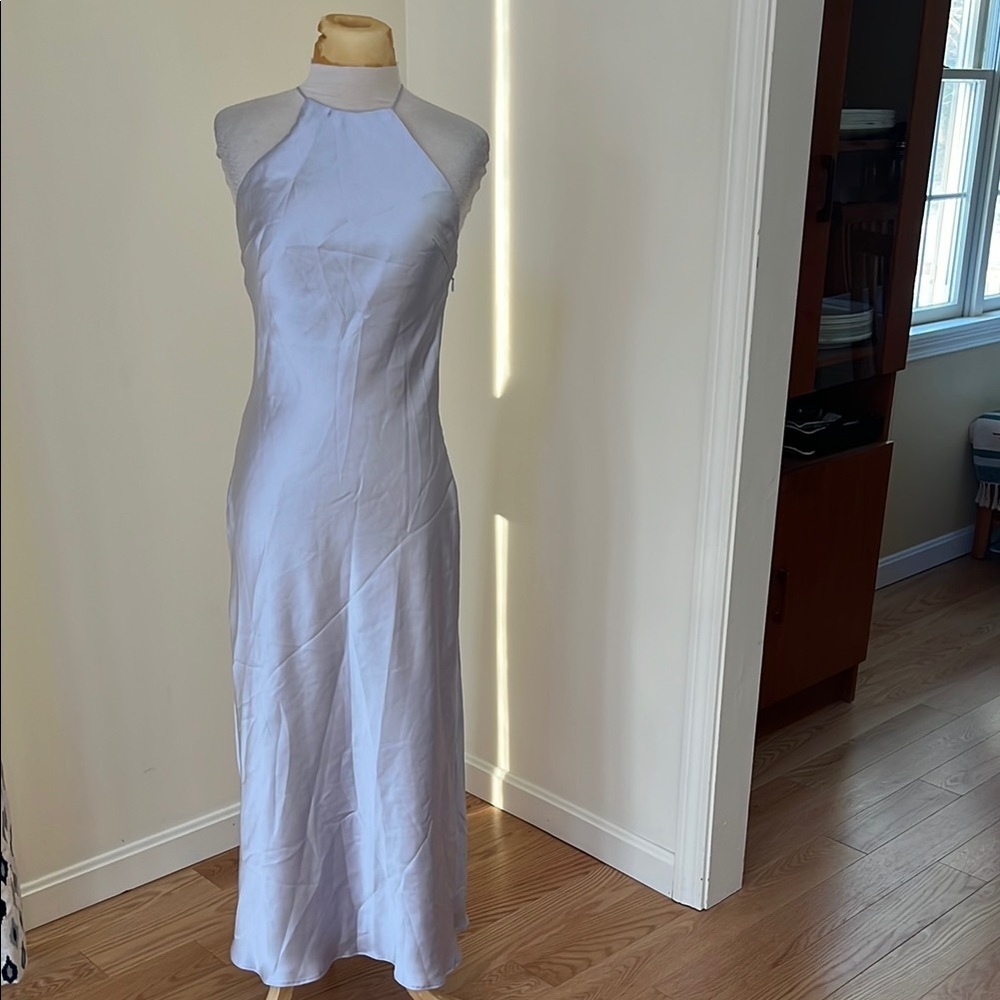 New! Zara small bluieush gray satin cross back strap dress.
